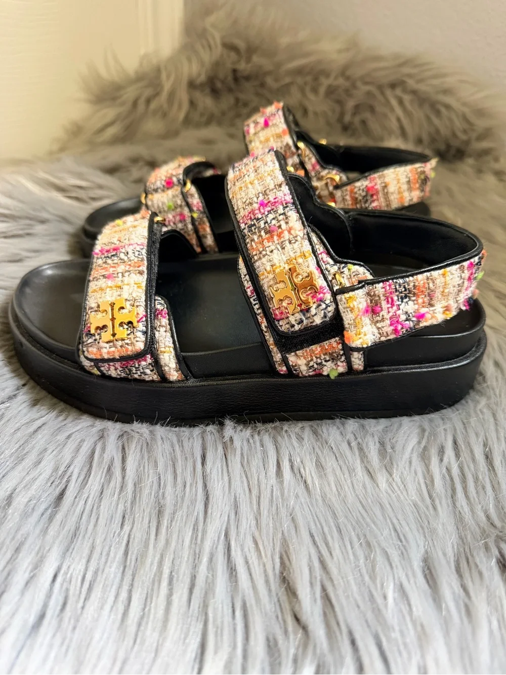 Tory Burch Kira Sport Sandal Women Size 6.5 Tweed Pink/Black